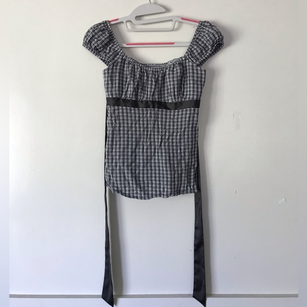 Hollister y2k babydoll milkmaid top plaid tie up